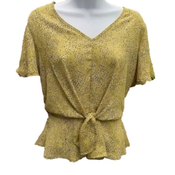 TEAL Knotted Celery green blouse Petit size S - Picture 1 of 5